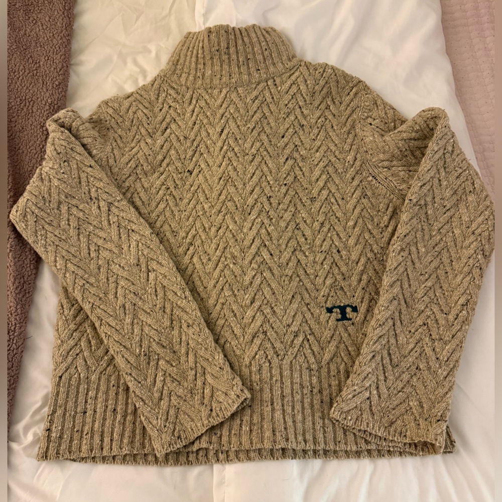 Tory Burch Camel Marino Wool Chunky Turtleneck Sweater Size Small